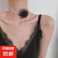 脖子配飾浪漫性感多層項鏈女花朵鎖骨鏈小眾感頸鏈 黑色