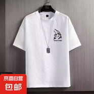 潮牌短袖t恤男2025夏季寬松大碼時尚潮流百搭圓領(lǐng)半袖體恤上衣T恤 96服飾雪狼白 XL