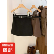 復(fù)古高腰暗條紋理毛呢a字半身裙女秋冬遮胯防走光百搭包 灰色 XS