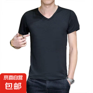 短袖T恤男V領(lǐng)夏季韓版修身純色白色百搭男士雞心領(lǐng)半袖冰絲體恤衫 單件短袖V領(lǐng)黑色 3XL