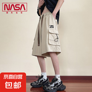 NASA BASE迷彩工裝短褲男士寬松純棉休閑大碼五分褲青少年中褲子 JYF-H33卡其 3XL