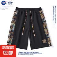 NASA BASE國潮小熊刺繡短褲男士薄款國風(fēng)寬松大碼休閑運(yùn)動(dòng)五分褲 K59#黑色 2XL