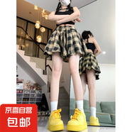 2025夏季新款復(fù)古格子半身裙女高腰半身裙百搭顯瘦短裙 卡其格子 L