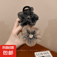 網(wǎng)紗花朵抓夾女2025新款扎馬尾發(fā)夾后腦勺發(fā)卡丸子頭鯊魚夾子頭飾 黑色+咖色2件