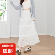 白色蕾絲半身裙女春夏時(shí)尚小個(gè)子腰a字裙長(zhǎng)裙子夏季蓬蓬蛋糕裙 白色-常規(guī)款 S