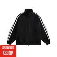 美式潮牌三杠立領(lǐng)衛(wèi)衣男女情侶款秋冬加絨ins運動風(fēng)拉鏈 黑色常規(guī) L