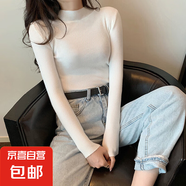傾慕汐羽毛衣女2024秋冬長袖中領(lǐng)內(nèi)搭修身韓版打底衫半高領(lǐng)套頭針織衫 白色 均碼