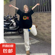短袖t恤女2025夏季新款韓版寬松學(xué)生休閑時(shí)尚百搭圓領(lǐng)印花上衣女 多衣閣DY2567黑色 XL