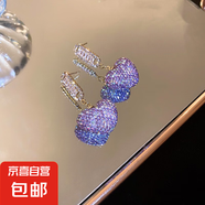 銀針鋯石鑲鉆珍珠水晶花朵耳環(huán)歐美夸張設計流蘇耳墜高級感耳飾女 38#銀針-紫色