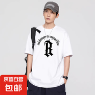 【重磅純棉】短袖t恤時尚印花白上衣情侶裝男女同款寬松潮流半袖 白色B變形 2XL 【140-155斤】