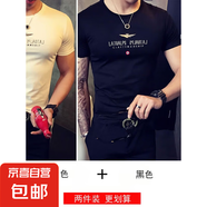 力奇短袖T恤男硬漢修身刺繡打底衫 社會(huì)精神小伙夜店緊身半袖痞帥 刺繡翅膀短袖黑色送白色 M