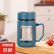 春夏季玻璃水杯禮物大容量男女生帶蓋泡茶飲水禮品杯家用 商務(wù)把手杯藍(lán)色 500ml 1只