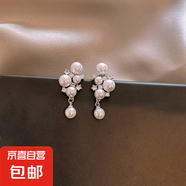 銀針鋯石雪花流蘇珍珠耳釘女小眾百搭耳環(huán)時尚氣質(zhì)耳飾輕奢高級感 4#銀針-銀色