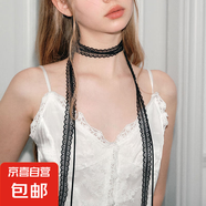 其他品牌雙層疊戴層次感設(shè)計(jì)蕾絲飄帶細(xì)窄女鎖骨頸帶絲巾掛脖項(xiàng)鏈生日禮物 黑色蝴蝶結(jié)長款頸帶【1條裝】