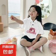夏季女童短袖polo衫上衣外穿學(xué)院風(fēng)兒童純棉POLO衫童裝甜美T恤 白色-CRUSH草莓熊 150 cm