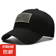 跨境現(xiàn)貨刺繡美國標(biāo)志貼章棒球帽男春秋季魔術(shù)貼戶外鴨舌帽女 黑色黑刺繡 可調(diào)節(jié)