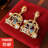銀針不規(guī)則珍珠復(fù)古耳環(huán)小眾設(shè)計(jì)感法式耳釘耳墜時(shí)尚氣質(zhì)耳飾批發(fā) 88#銀針-金色
