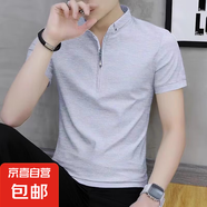 男士短袖t恤夏季潮流潮牌商務(wù)修身POLO衫半袖體恤翻領(lǐng)有領(lǐng)上衣服 【單件裝】淺灰 XL