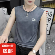 網(wǎng)眼透氣背心夏季無(wú)袖背心男士運動(dòng)健身籃球速干透氣無(wú)效百搭背心 網(wǎng)眼背心豹子深灰色 4XL