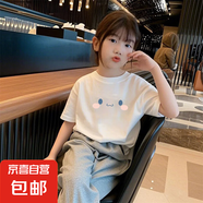 中大童裝夏季女童t恤短袖兒童T恤短袖洋氣可愛女孩寶寶衣服寬松 白色 2419 130