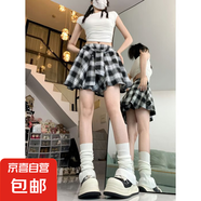 2025夏季新款復(fù)古格子半身裙女高腰半身裙百搭顯瘦短裙 黑白格子 2XL