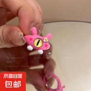 童趣可愛貓咪卡通小怪獸合金戒指女小眾設(shè)計(jì)感甜酷閨蜜食指戒批發(fā) 小粉兔子戒指 開口可調(diào)節(jié)
