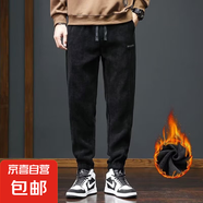 燈芯絨休閑褲子男秋冬季潮牌工裝束口運動衛(wèi)褲ins潮流青年哈倫褲 黑色（加絨款） 4XL 建議165-180斤