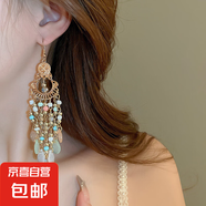 民族風鳳凰月牙流蘇耳釘小眾復古設計感耳環(huán)夏季女輕奢高級感耳飾 32#耳鉤-綠色-藍色