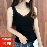 夏季新款V領(lǐng)蕾絲花邊吊帶背心女內(nèi)搭打底衫外穿上衣吊帶上衣女裝 黑色 L
