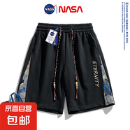 NASA BASE國潮刺繡短褲男夏季寬松透氣速干籃球運動休閑五分褲子 NASA-9127黑色 2XL