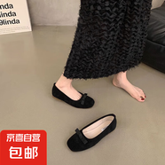 法式蝴蝶結(jié)圓頭芭蕾舞鞋仙女鞋平底溫柔晚晚鞋夏季新款藍(lán)色小單鞋 黑色 39