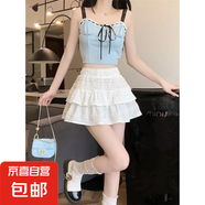 2025夏季新款芭蕾風(fēng)蓬蓬辣妹蛋糕裙高腰顯瘦a字蕾絲半身裙 黑色(有安全褲) L