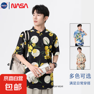 NASALIKE2025夏季薄款漸變色花紋寬松休閑花襯衣日系半袖上衣服 小黃花 -NASA-2361襯衫 L 【110-120斤】