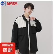 NASALIKE長袖襯衫男士2025新款撞色拼接襯衣休閑百搭外套男裝 C2399-黑色工裝襯衫【NASA】 3XL 【170-190斤】