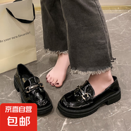 2025新款春秋樂福鞋女英倫風厚底增高女士單鞋 黑色 38