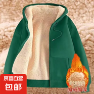羊羔絨圓領(lǐng)衛(wèi)衣男士冬季青年加厚保暖純色連帽上衣加大碼寬松外套 綠色 XL