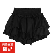 黑色蓬蓬半身裙女夏季芭蕾風蛋糕裙子高腰顯瘦a字裙防走光短褲裙 黑色 XL