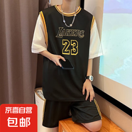 24號籃球服男士短袖套裝夏季冰絲網(wǎng)眼運動五分短褲兩件套學(xué)生班服 23號黑色1003 2XL