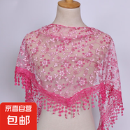 韓版女蕾絲碎花三角巾鏤空透氣包頭紗田園復古風(fēng)三角披肩防曬頭巾 玫紅色