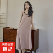 帶胸墊睡裙女夏季無(wú)袖吊帶螺紋冰絲休閑夏天女生可外穿薄款家居服 391羅紋涼感睡裙【帶胸墊】 L （100-120斤）