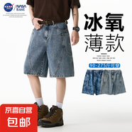 NASA BASE美式復(fù)古牛仔五分褲男寬松夏季薄款加肥加大過膝短褲子 JYF2389-藍(lán)色 2XL