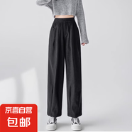 日系奶奶褲女夏季薄款2025新款腰闊腿高級(jí)感小個(gè)子九分哈倫奶芙褲 黑色-小個(gè)子款 M