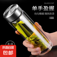 玻璃透明雙層創(chuàng)意玻璃杯耐高溫圓形茶杯大容量成人帶蓋泡茶杯 雙層玻璃杯1個