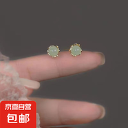 淡綠色小巧耳釘女式復古法式感氣質冷淡風耳環(huán)簡約百搭耳飾品 綠珠子耳釘
