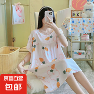 棉綢睡裙女夏薄款2025新款睡衣韓版甜美少女網紅家居外穿裙子QM 胡蘿卜小兔2301 均碼 (90-140斤內穿)
