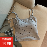 時尚波點帶胸墊吊帶背心女大U露背美背外穿防走光內(nèi)搭裹胸上衣潮 灰色 均碼 (80-120斤)