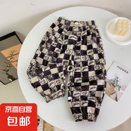兒童秋冬韓版女童長(cháng)褲木棉絨印花男童卡通休閑褲子中大童休閑衛褲 米底熊 130#建議身高120-130cm