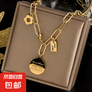 鈦鋼復古鏈條項鏈女ins小眾設計氣質(zhì)加長鎖骨鏈時尚百搭森系頸鏈 銀色 圓牌項鏈(A565）