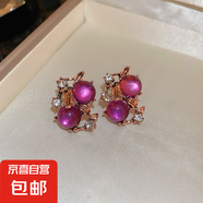 鑲鉆花朵中古項(xiàng)鏈?zhǔn)宙溙籽b法式輕奢高級感鎖骨鏈秋冬毛衣鏈飾品女 銀針-耳環(huán)-紫色