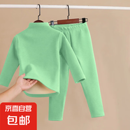 兒童保暖內(nèi)衣男女童雙面磨絨秋衣加厚中大童保暖圓領(lǐng)上衣t恤睡衣 綠色半高領(lǐng)套裝【純色】 90碼【建議身高80-90cm】